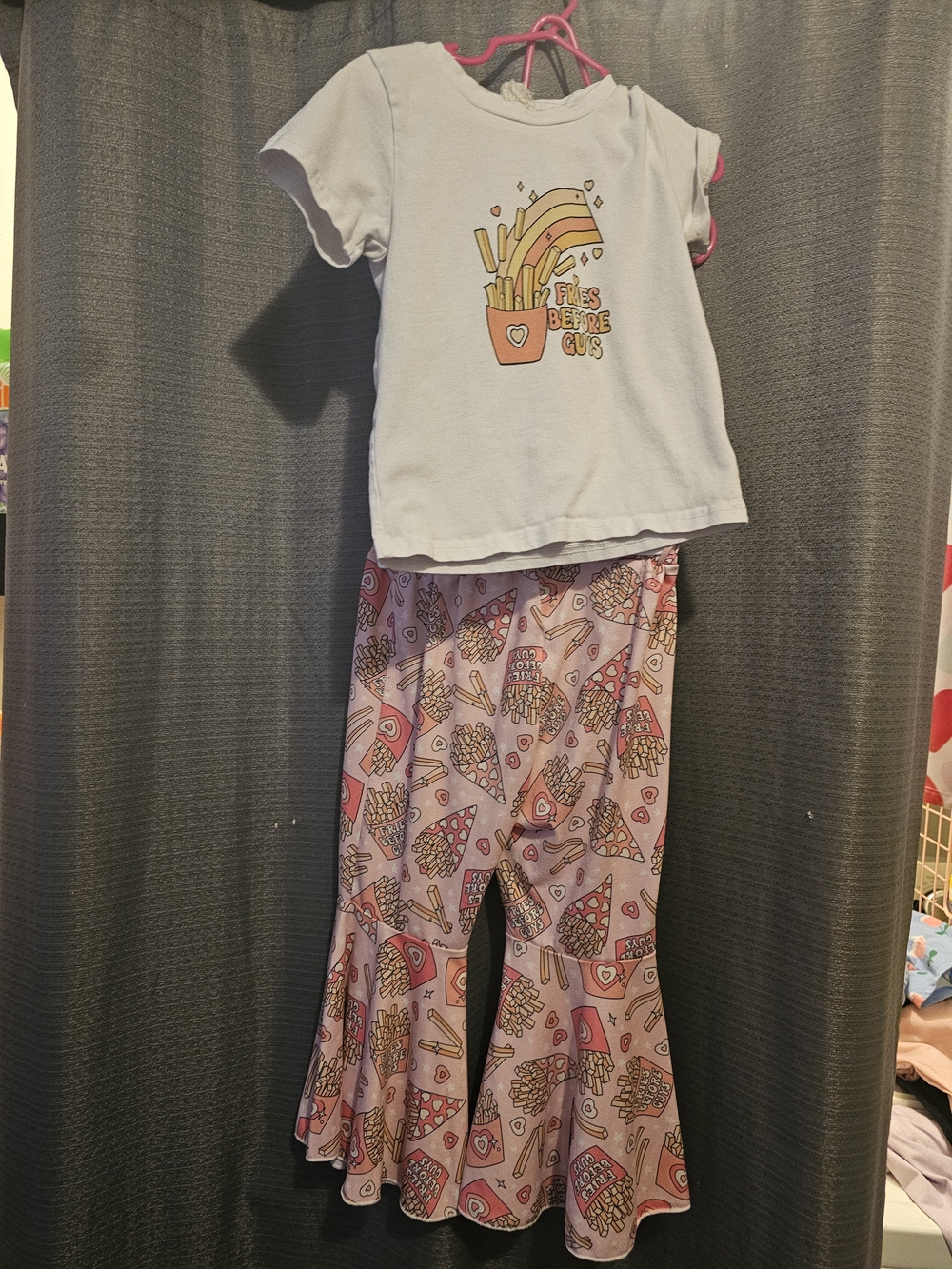 Toddler Girls Pink "Fries Before Guys" Graphic Outfit